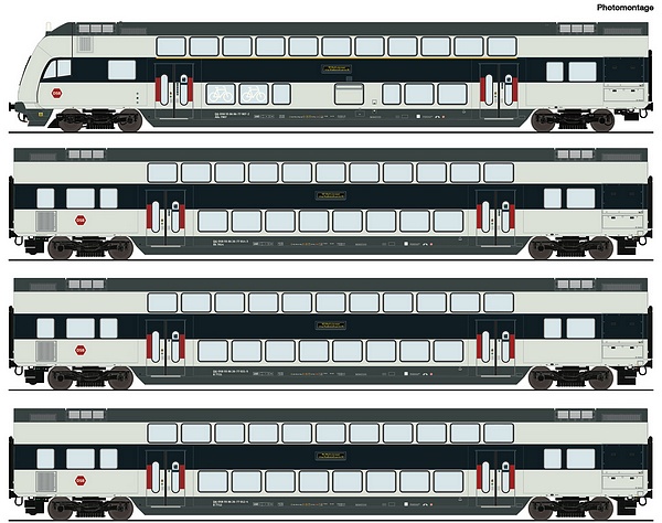 Roco 6210147 4 Piece Set Double-Deck Coaches DSB DCC