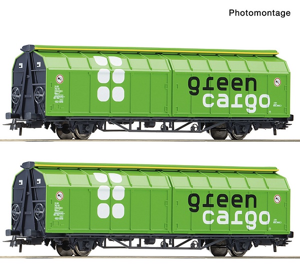 Roco 6600114 2 Piece Set Sliding Wall Wagons Green Cargo DC