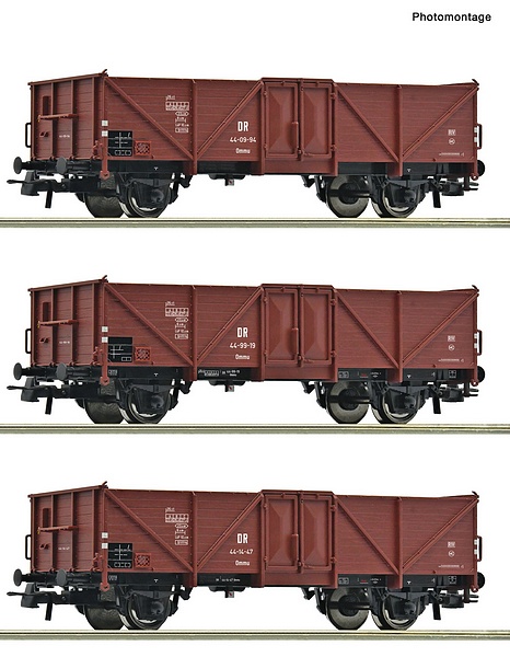 Roco 6600115 3 Piece Set Open Goods Wagon DR DC