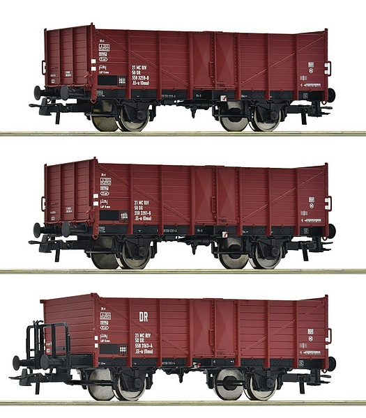 Roco 6600146 3 Piece Set Open Goods Wagons DR DC